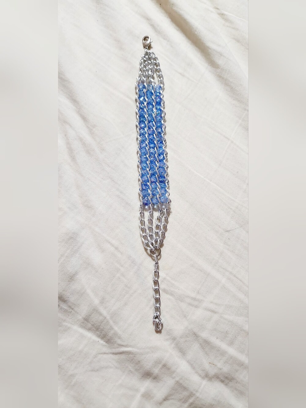 Blue Beaded Silver Chain Bracelet